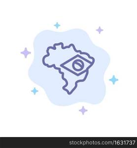 Map, Flag, Brazil Blue Icon on Abstract Cloud Background