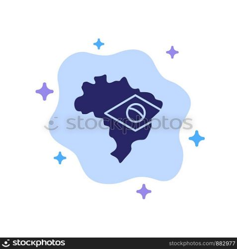 Map, Flag, Brazil Blue Icon on Abstract Cloud Background