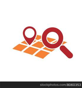 map gps geo mark with magnifying glass symbol as searching for geo location icon abstract vector illustration isolated on white