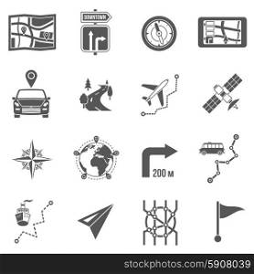 Map icons black set with direction arrows and position markers isolated vector illustration. Map Icons Black