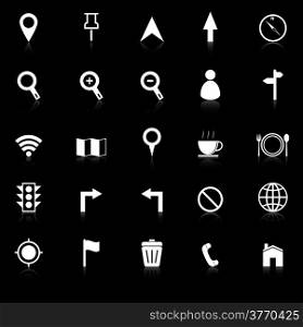 Map icons with reflect on black background, stock vector