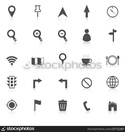 Map icons with reflect on white background, stock vector