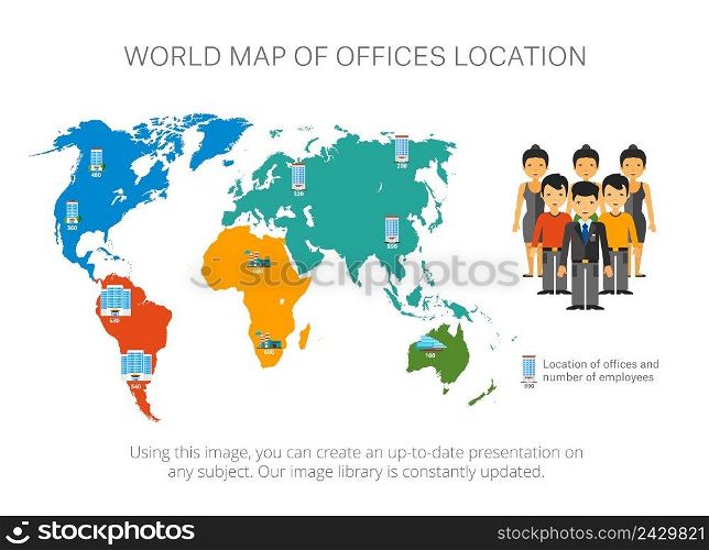 Map infographics with pointers. World map, location chart, template. Creative concept for infographics, presentation, project. Can be used for topics like location, global service, geography.