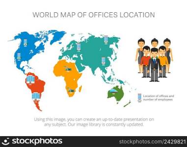 Map infographics with pointers. World map, location chart, template. Creative concept for infographics, presentation, project. Can be used for topics like location, global service, geography.