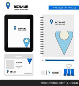Map location Business Logo, Tab App, Diary PVC Employee Card and USB Brand Stationary Package Design Vector Template