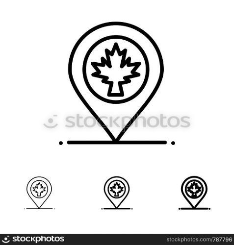 Map, Location, Canada, Leaf Bold and thin black line icon set