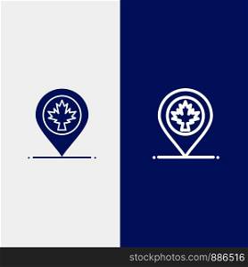 Map, Location, Canada, Leaf Line and Glyph Solid icon Blue banner Line and Glyph Solid icon Blue banner