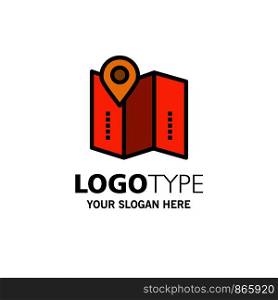 Map, Location, Directions, Location, Business Logo Template. Flat Color