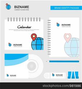 Map location Logo, Calendar Template, CD Cover, Diary and USB Brand Stationary Package Design Vector Template