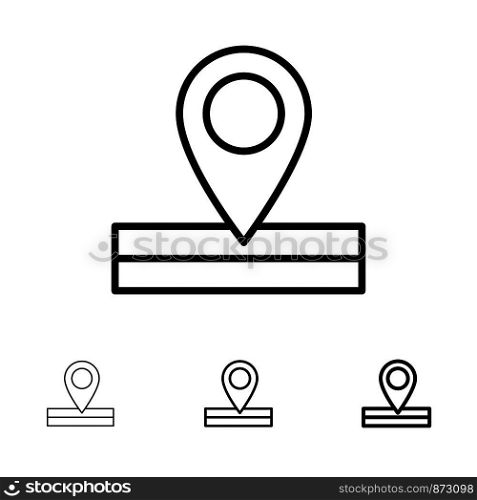 Map, Location, Place Bold and thin black line icon set