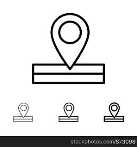Map, Location, Place Bold and thin black line icon set