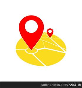 Map location, pointer, geo pin icon in red and yellow or geolocation, gps navigator, on isolated white background. EPS 10 vector. Map location, pointer, geo pin icon in red and yellow or geolocation, gps navigator, on isolated white background. EPS 10 vector.