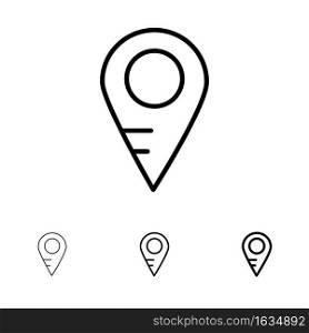 Map, Location, School Bold and thin black line icon set