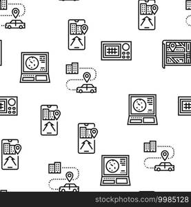 Map Location System Vector Seamless Pattern Thin Line Illustration. Map Location System Vector Seamless Pattern