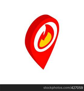 Map marker with a flame isometric 3d icon on a white background. Map marker with a flame isometric 3d icon