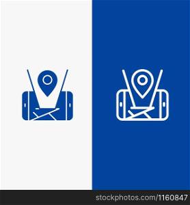 Map, Mobile, Location, Technology Line and Glyph Solid icon Blue banner Line and Glyph Solid icon Blue banner