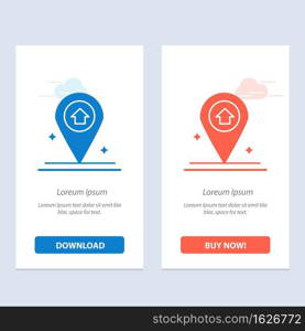 Map, Navigation, House  Blue and Red Download and Buy Now web Widget Card Template