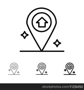 Map, Navigation, House Bold and thin black line icon set
