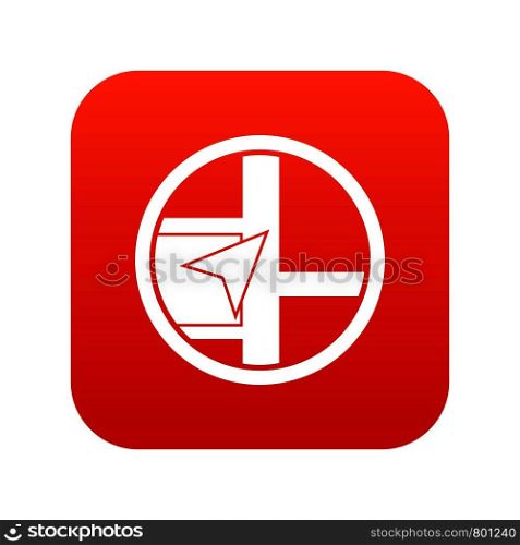 Map navigation icon digital red for any design isolated on white vector illustration. Map navigation icon digital red