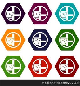 Map navigation icon set many color hexahedron isolated on white vector illustration. Map navigation icon set color hexahedron
