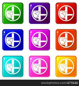 Map navigation icons of 9 color set isolated vector illustration. Map navigation icons 9 set