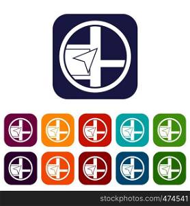Map navigation icons set vector illustration in flat style In colors red, blue, green and other. Map navigation icons set