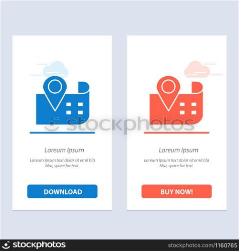 Map, Navigation, Location Blue and Red Download and Buy Now web Widget Card Template
