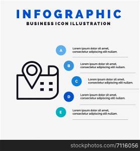 Map, Navigation, Location Line icon with 5 steps presentation infographics Background