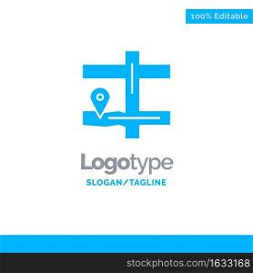 Map, Navigation, Pin Blue Solid Logo Template. Place for Tagline