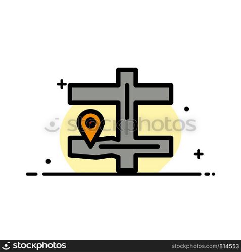 Map, Navigation, Pin Business Flat Line Filled Icon Vector Banner Template