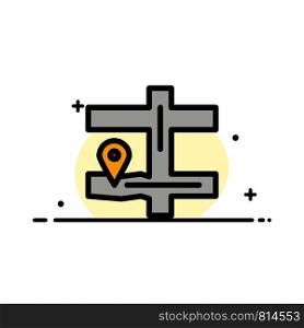 Map, Navigation, Pin Business Flat Line Filled Icon Vector Banner Template
