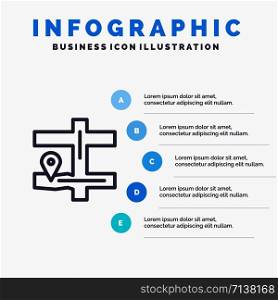Map, Navigation, Pin Line icon with 5 steps presentation infographics Background