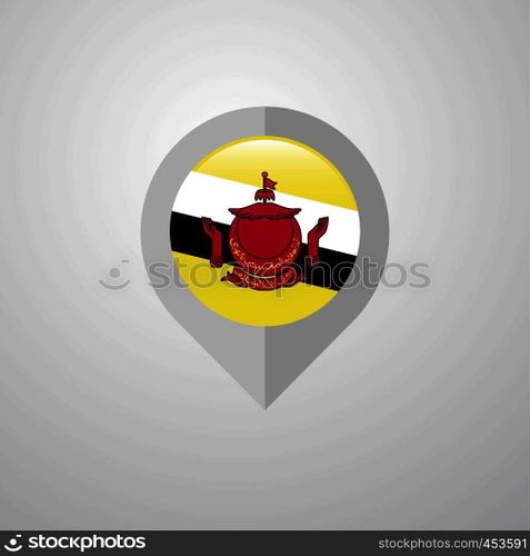 Map Navigation pointer with Brunei flag design vector