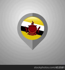 Map Navigation pointer with Brunei flag design vector