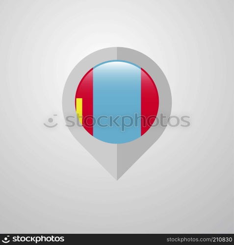 Map Navigation pointer with Mongolia flag design vector