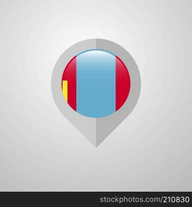 Map Navigation pointer with Mongolia flag design vector