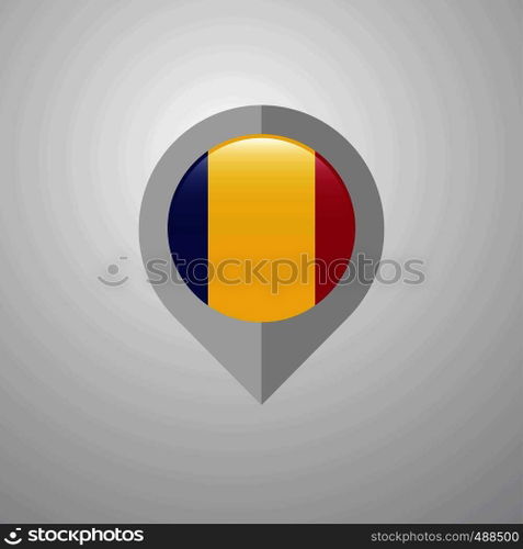 Map Navigation pointer with Romania flag design vector