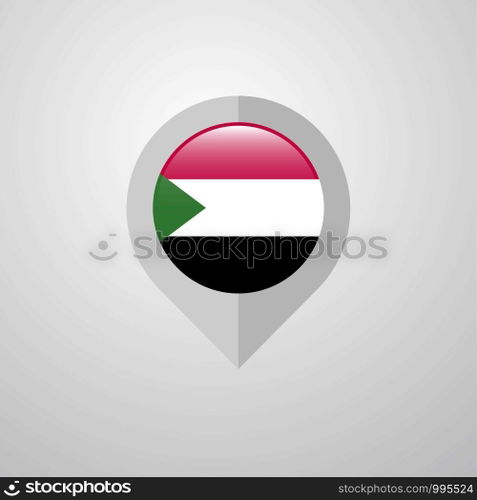 Map Navigation pointer with Sudan flag design vector