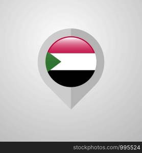 Map Navigation pointer with Sudan flag design vector