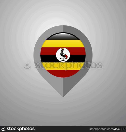 Map Navigation pointer with Uganda flag design vector