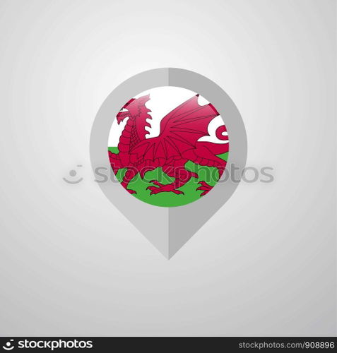 Map Navigation pointer with Wales flag design vector