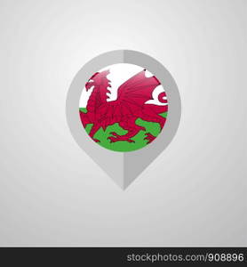 Map Navigation pointer with Wales flag design vector
