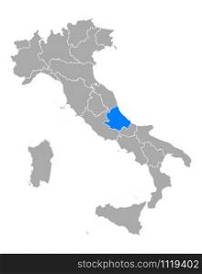Map of Abruzzo in Italy
