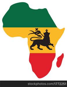 Map of Africa and the lion of Judah (Rastafarian flag design, reggae background).