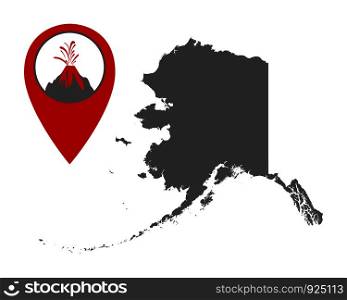 Map of Alaska with volcano locator