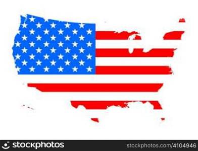 Map of america outlined with the flag of the us