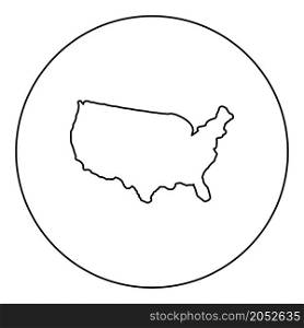 Map of America United Stated USA icon in circle round black color vector illustration image outline contour line thin style simple. Map of America United Stated USA icon in circle round black color vector illustration image outline contour line thin style
