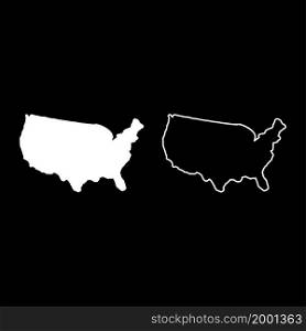 Map of America United Stated USA icon white color vector illustration flat style simple image set. Map of America United Stated USA icon white color vector illustration flat style image set