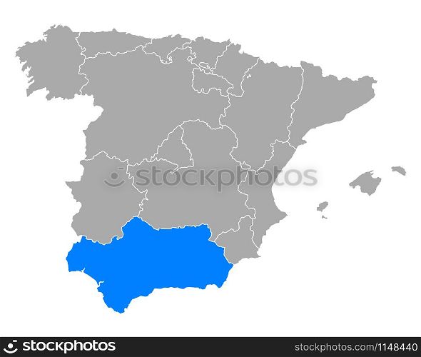 Map of Andalusia in Spain