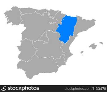 Map of Aragon in Spain